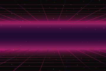 Wall Mural - Pixel art background.8 bit game. retro game. for game assets in vector illustrations. Retro Futurism Sci-Fi Background. glowing neon grid. and stars from vintage arcade comp