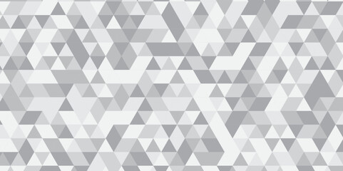 Abstract geometric white and gray background seamless mosaic and low polygon triangle texture wallpaper. Triangle shape retro wall grid pattern geometric ornament tile vector square element.