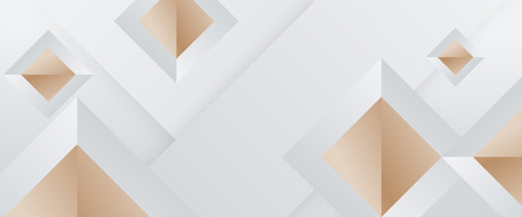 Wall Mural - White and gold minimal geometric shape abstract banner. For business banner, formal backdrop, prestigious voucher, luxe invite, wallpaper and background