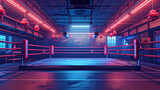 Fototapeta Do przedpokoju - Boxing Ring In Arena, professional boxing arena in lights 3d rendering, Boxing Ring Spotlight Dark, floodlights vector design. Vector illumination, Generative Ai