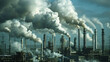 A factory belching out thick plumes of smoke into the atmosphere, contributing to global warming and air pollution. 32K.