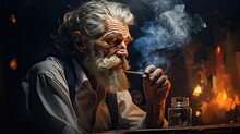 Man Drinks Whiskey And Smokes A Cigar