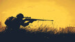 soldier in battle field defend cantonment with gun in posing lie down by silhouette design