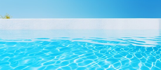 Poster - Aqua liquid glistens in the swimming pool under an electric blue sky, creating a serene horizon reminiscent of coastal and oceanic landforms