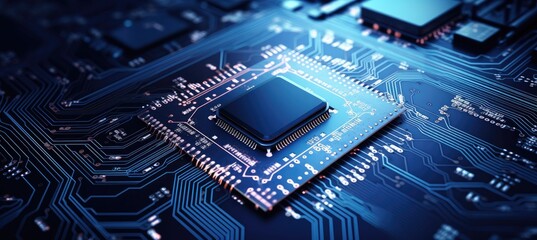 Leinwandbilder - Computer motherboard with CPU. Circuit board system chip with core processor. Computer technology background.