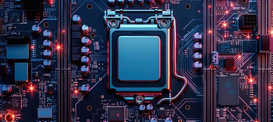 Leinwandbilder - Computer motherboard with CPU. Circuit board system chip with core processor. Computer technology background.