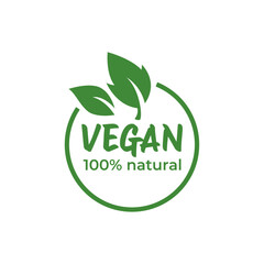 Canvas Print - Concept green vegan diet logo with leaf icon. Vector illustration isolated on white background