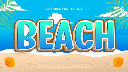 Wall Mural - Blue brown and white beach 3d editable text effect - font style