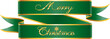 Goldener Schriftzug Merry Christmas auf einem grün und goldfarbenen Doppelbanner