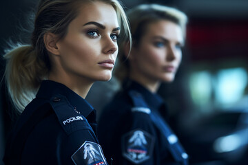 Fictional person Police man woman made with Ai generative technology serious face expression