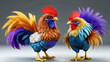 colorful roosters are standing