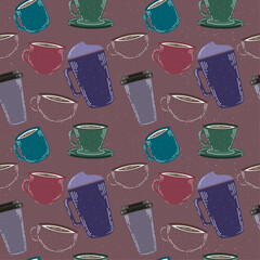 Aufkleber - Retro pattern of cups. Coffee shop, retro pattern.
