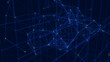 © ihor - Abstract wireframe cube. Network connection structure. Digital blockchain concept. Futuristic blue background with dots and lines. 3D rendering.