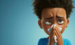 Cartoon Boy Sneezing with Tissue - Allergy and Cold Concept