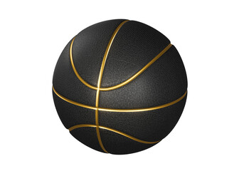 Black basketball ball with golden lines, transparent background