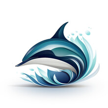 Logo Ilustrado De Un Delfín Saltando Fuera Del Agua, Múltiples, Azules, Forma Ovalada, Fondo Blanco, Concepto Relacionado Al Mundo Acuático, Parques Temáticos