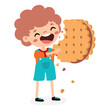 Illustration Of Kid With Biscuit