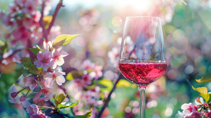 Canvas Print - wine glass and flowers in the background 