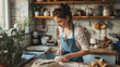 A Woman Makes Bread Dough in the Kitchen