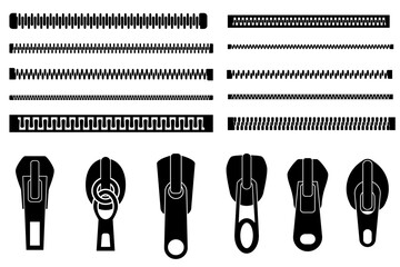 Zipper. Closed and open zip set. Vector