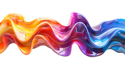 Holographic twisted liquid 3d render glossy shape isolated on transparent background.