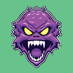 Wall Mural - scream purple slime monster head vector template