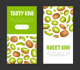 Sticker - Sweet Kiwi Fruit Banner Design with Green Food Vector Template