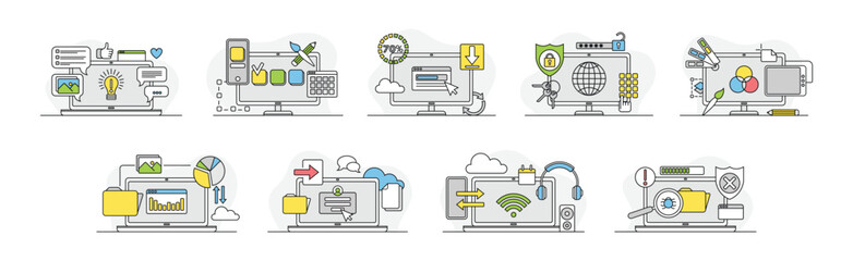 Computer as Web Network Electronic Device Vector Set