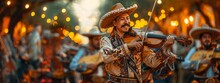 Mariachi Band Playing Guitar, Latin Men In A Mexican Fiesta