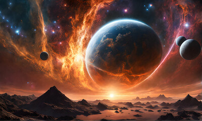 Wall Mural - mystery planets in the galaxy space background. it's like a hidden mystery world in the universe