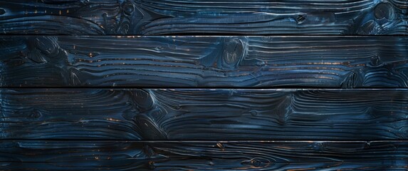 Wall Mural - Texture of an old wooden board with grain and a rough surface. Abstract blue background, wood texture, painted with oil paints in the style of rough brush strokes, dark blue color, top view. 