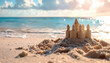 Summer Memories: Sandcastle on a Sunny Beach Shoreline