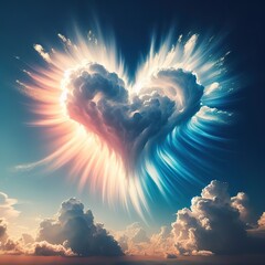 Wall Mural - Lightly colored cloud sculpted into the shape of a heart in the clear blue sky