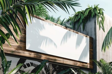 Wall Mural - Blank store sign in tropical setting with palm shadows