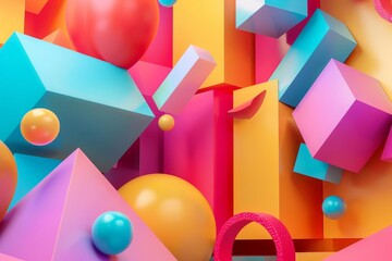 Wall Mural - Vibrant abstract 3D shapes floating in space, colorful geometric forms, modern art composition, digital render