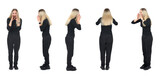 Fototapeta Na drzwi - various poses of tbe same standing woman who is screaming on white background