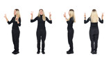 Fototapeta Na drzwi - various poses of the same woman showing victory sign on white background