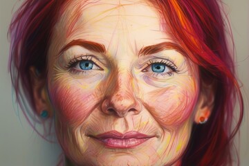 Colorful chaotic portrait of woman in crayon drawing style