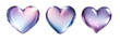 3d realistic purple glass heart icon set isolated on a transparent background.