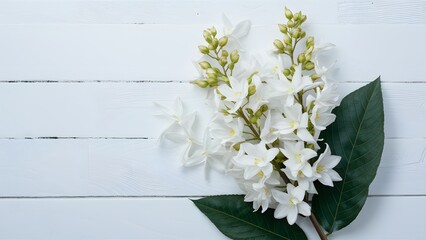 Wall Mural - Elegant jasmine flowers showcased against clean white backdrop