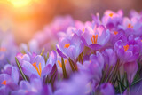 Fototapeta Kwiaty - Purple Crocus Flowers in Spring.