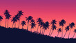 © AiDesign - Tropical vibes  palm tress on mountain with purple sky , Summer party concept background during sunset in style of 80's