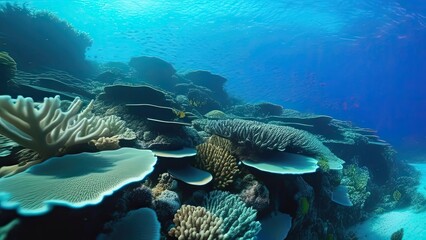 Sticker - A beautiful underwater scene with a variety of colorful coral and fish. Scene is serene and peaceful, as the vibrant colors of the coral and fish create a sense of calmness and tranquility