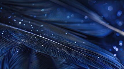 Wall Mural - blue sparkling feather close-up on a dark background
