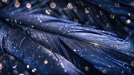Wall Mural - blue sparkling feather close-up on a dark background
