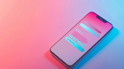 Modern smartphone with chat interface on colorful background