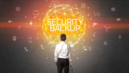 Poster - Rear view of a businessman, online security concept