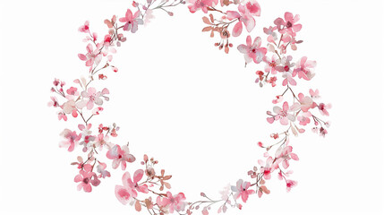 Sticker - watercolor pink floral wreath with space in the middle, white background, in the style of blank