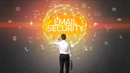 Poster - Rear view of a businessman, online security concept