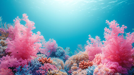 Wall Mural - Ocean coral reef background concept. Empty space on one side.
